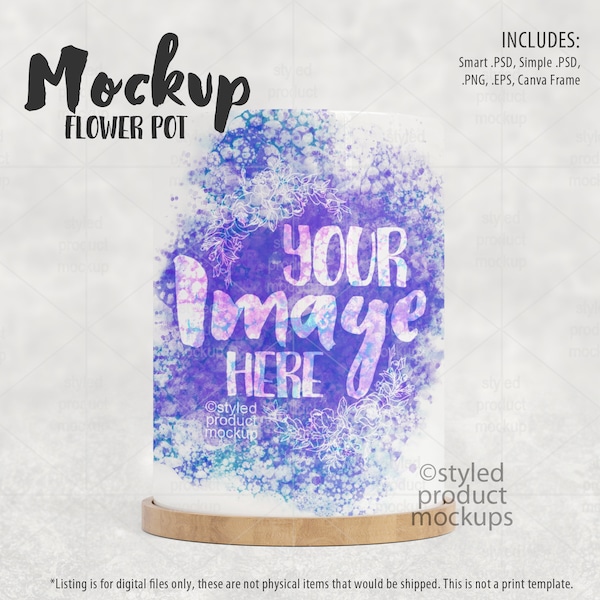 Dye sublimation straight ceramic flower pot with bamboo wood base Mockup | Add your own image and background