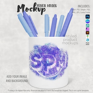 Dye sublimation ceramic pencil holder Mockup | Add your own image and background