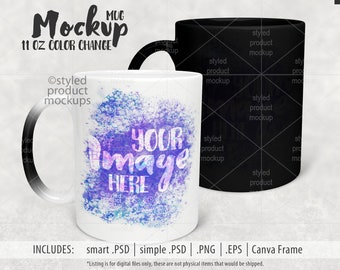 Dye sublimation  11oz color changing magic mug Mockup | Add your own image and background