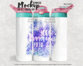 20oz color flip top sippy cup Mockup full wrap view | Add your own image and background | dye sublimation mockup