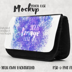 Maquette de pochette pour crayons en tissu par sublimation | Ajoutez votre propre image et votre arrière-plan