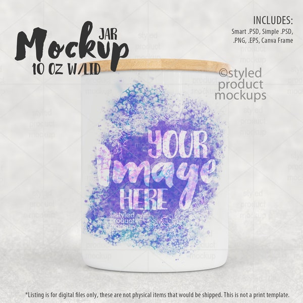 Dye sublimation 10oz ceramic candle jar with bamboo lid Mockup | Add your own image and background | Canva Frame mockup