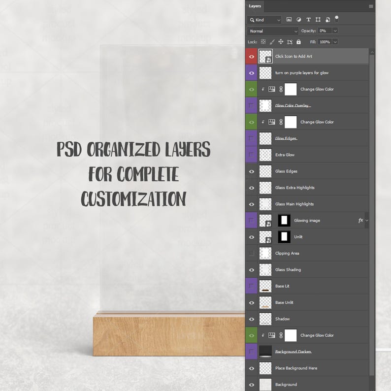 Mockup van 4 x 6 acryl led-plaquette | Helder acryl | Nachtlampje op houten basis (PSD, canvas, png) afbeelding 10
