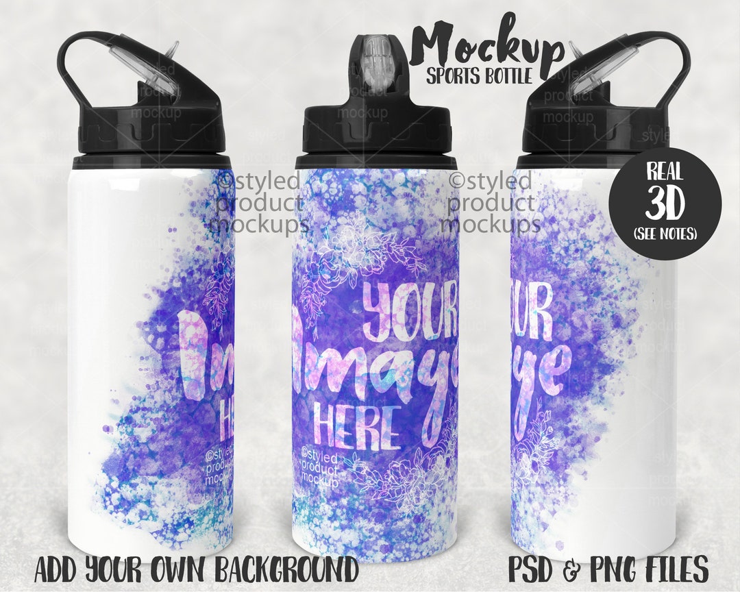 Dye Sublimation Sports Bottle Full Wrap View Mockup Add Your Own Image and Background Etsy