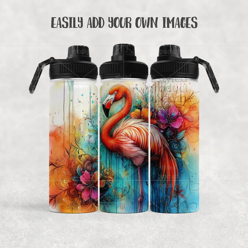 Maqueta de botella deportiva de 18 oz con sublimación de tinta / Agregue su propia imagen y fondo imagen 2