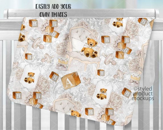 Download Dye Sublimation Fleece Baby Blanket On Crib Mockup Template Etsy