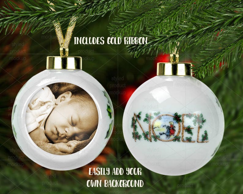 Ceramic ball ornament with photo insert mockup template Add Etsy