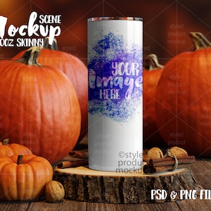 Dye sublimation 20oz skinny tumbler fall scene Mockup Add your own image image 1