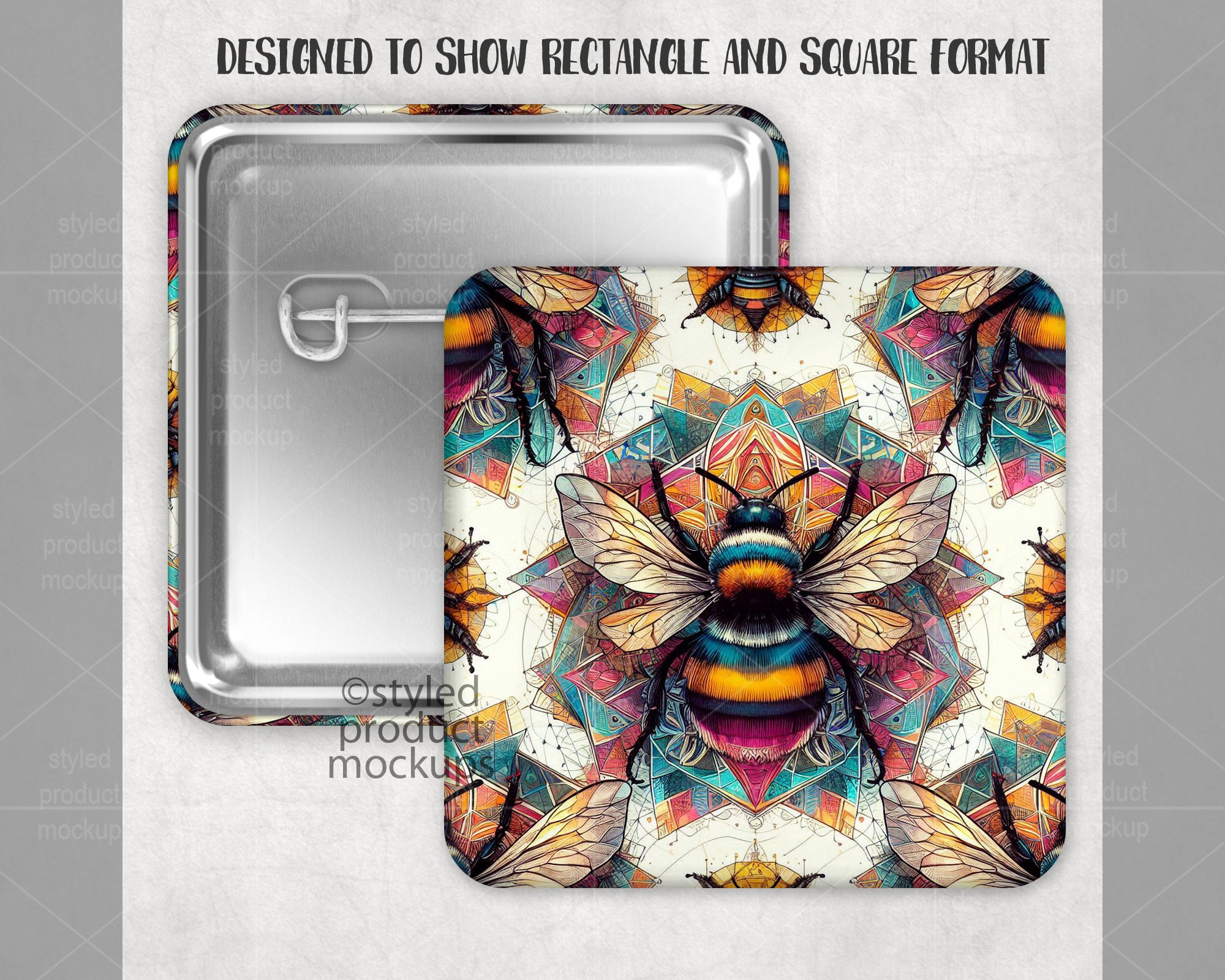 Square Pin Back Square Shaped Pinback Button Mockup | Add Your Own Image and Background ...
