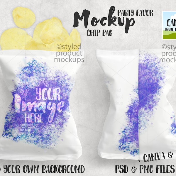 Potato chip bag label mockup | Add your own image and background | Canva Frame Mockup