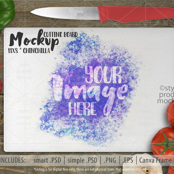 Rectangle cutting board with chinchilla texture mockup template