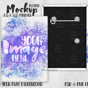Button with pin back rectangle Mockup | Add your own image and background