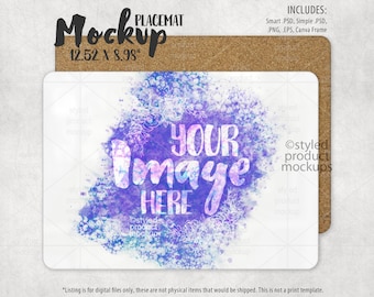 Kleursublimatie rechthoek hardboard tafeltopper placemat Mockup | Voeg je eigen afbeelding en achtergrond toe
