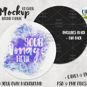 Dye sublimation round fabric top coaster Mockup | Add your own image and background | Canva Frame Mockup