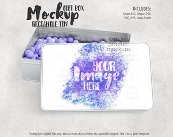 Dye sublimation rectangle tin metal box Mockup | Add your own image and background | Canva frame mockup