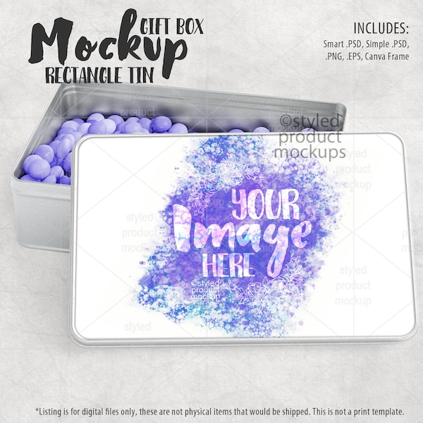 Dye sublimation rectangle tin metal box Mockup | Add your own image and background | Canva frame mockup