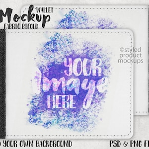 Färbung Sublimation doppelseitig Bifold Stoff Portemonnaie Mockup | Fügen Sie Ihr eigenes Bild und Hintergrund hinzu
