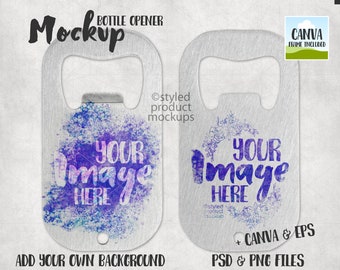 Dye sublimation metal card styled bottle opener Mockup | Add your own image and background | canva frame mockup