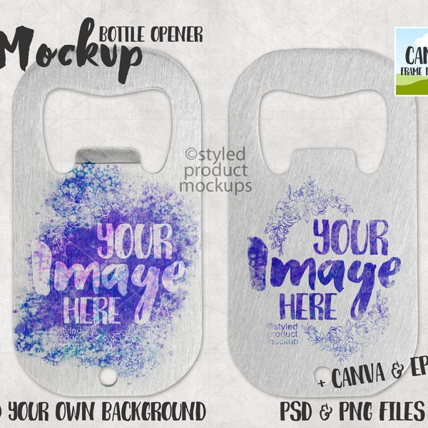 Dye sublimation metal card styled bottle opener Mockup | Add your own image and background | canva frame mockup