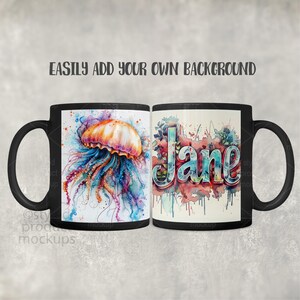 Svart muggmodellpaket | 11oz sublimeringsmugg PSD PNG Canva-ram bild 5