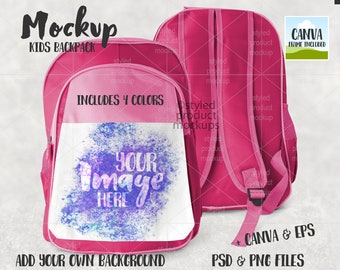 昇華転写キッズバックパックのモックアップ | 独自の画像と背景を追加 | Canva フレームのモックアップ