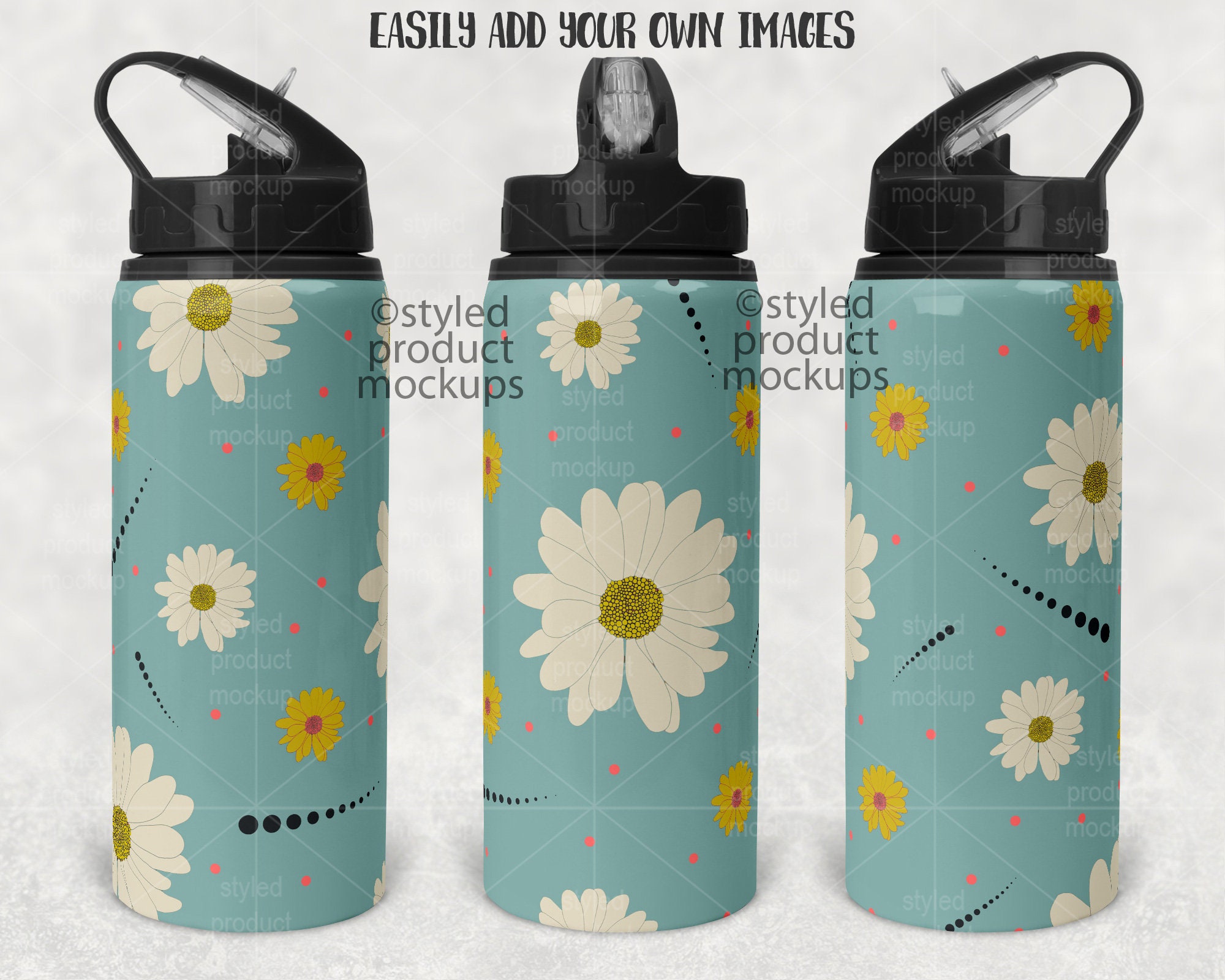 Dye Sublimation Sports Bottle Full Wrap View Mockup Add Your Etsy
