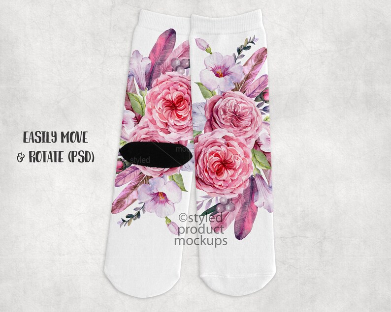 Download Dye sublimation crew sock with black heel mockup Add your ...