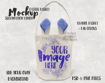 Dye sublimation linen Easter basket mockup | Add your own image and background