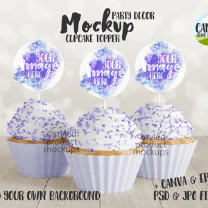 Party Dekor Cupcake Topper Mockup | Fügen Sie Ihr eigenes Bild und Hintergrund | Leinwand Rahmen Mockup
