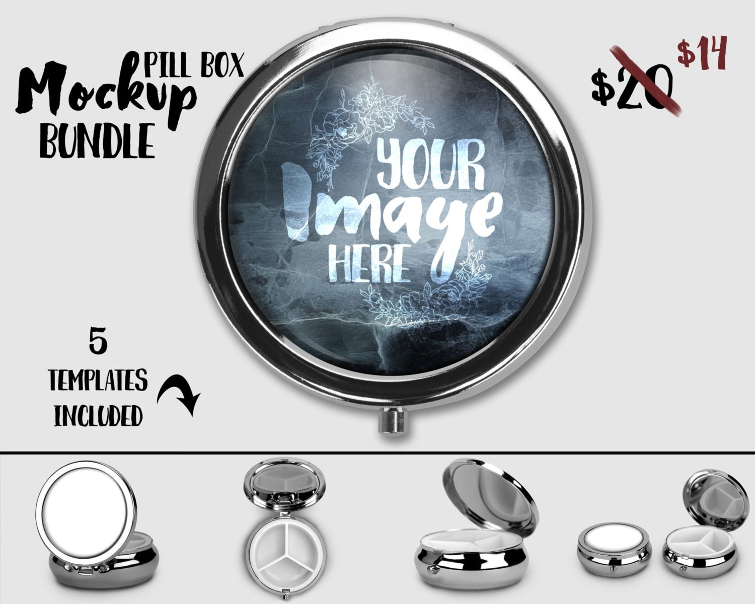 Download Round pill box mockup template Pill Organizer Pill | Etsy