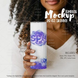 20oz Skinny Tumbler Mockup: Woman Model, Sublimation Photoshop PSD, Canva, PNG (Digital File)