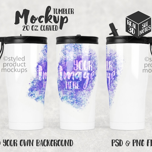 Dye sublimation 20oz modern curve tumbler with two lids Mockup | Add your own image and background