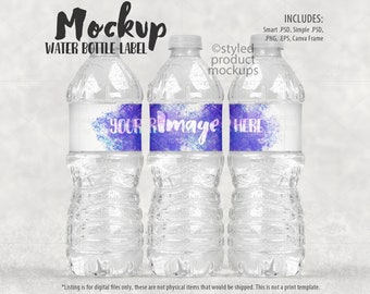 Water bottle label full wrap view template mockup | Add your own image and background