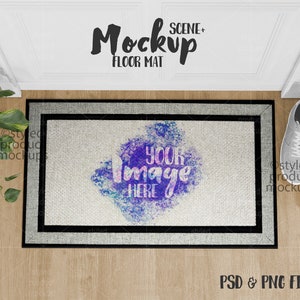 Dye sublimation racetrack gray doormat lifestyle scene Mockup | Add your own image