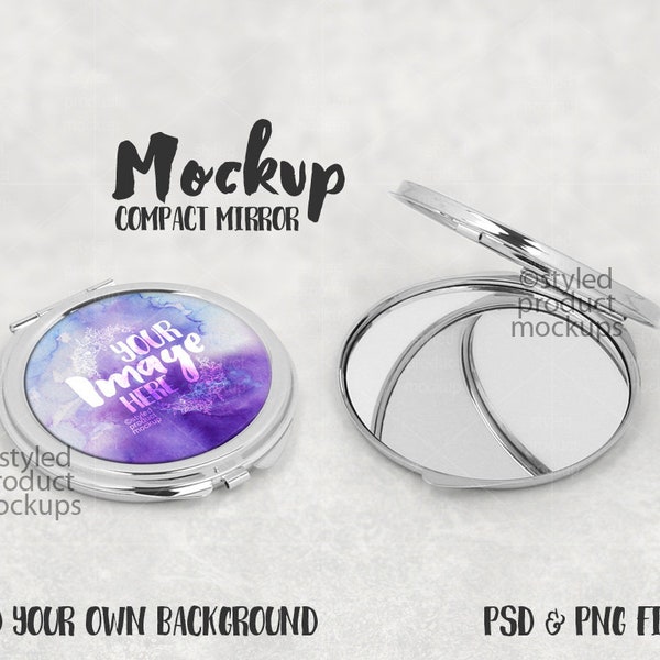 Round compact mirror mockup template | Add your own image and background