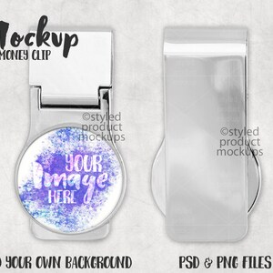 Dye sublimation round metal money clip Mockup | Add your own image and background