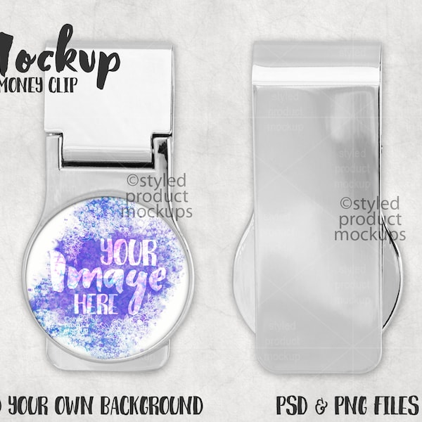 Dye sublimation round metal money clip Mockup | Add your own image and background