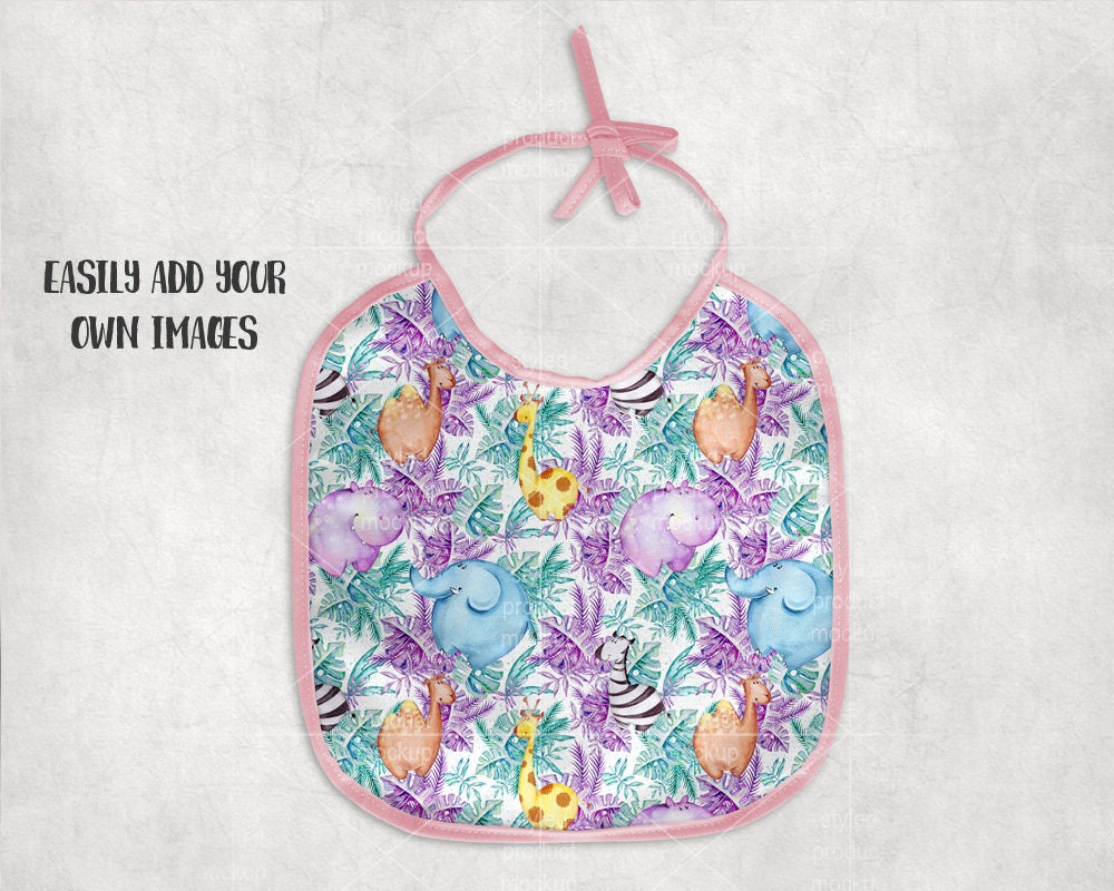 Sublimation baby bib with pink trim template mockup Add your Etsy