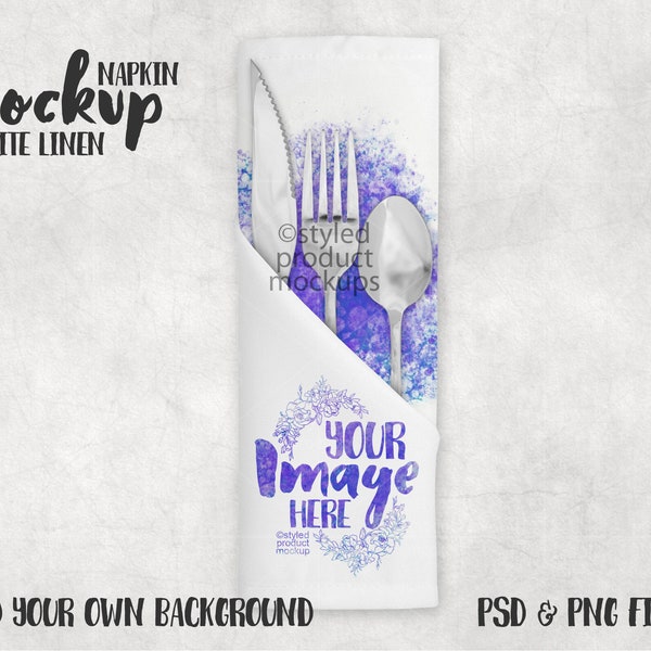 Dye sublimation white linen square napkin mockup | Add your own image and background