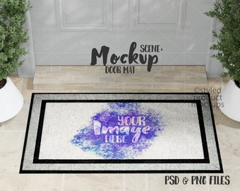 Dye sublimation racetrack gray doormat lifestyle scene Mockup | Add your own image