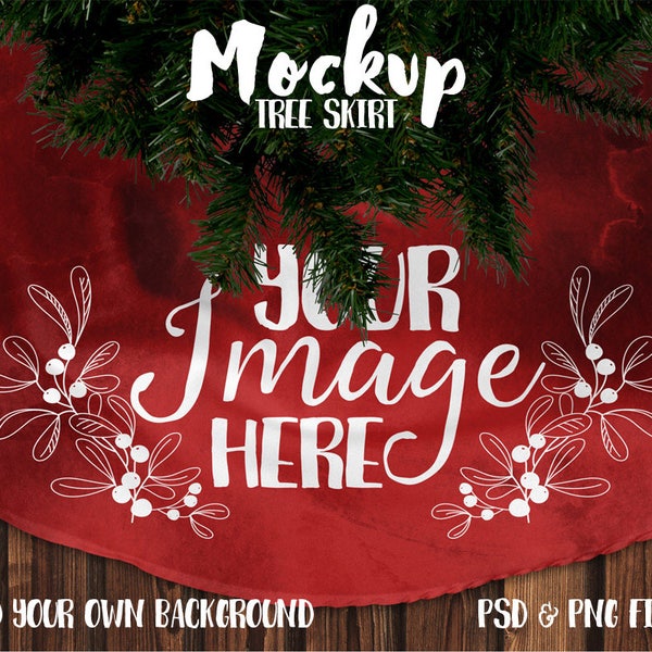 Christmas tree skirt under tree mockup template | Add your own image and background