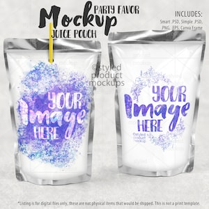 Juice pouch label sticker mockup | Add your own image and background | Canva frame mockup