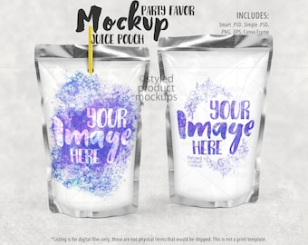 Juice pouch label sticker mockup | Add your own image and background | Canva frame mockup