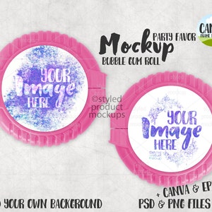 Party favor Bubble gum roll label Mockup | Add your own image and background | canva frame mockup