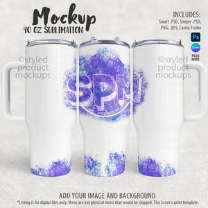 40oz Tumbler Mockup for Dye Sublimation Full Wrap View | Add your own image and background | Photoshop Smart Mockup | Canva Frame Mockup