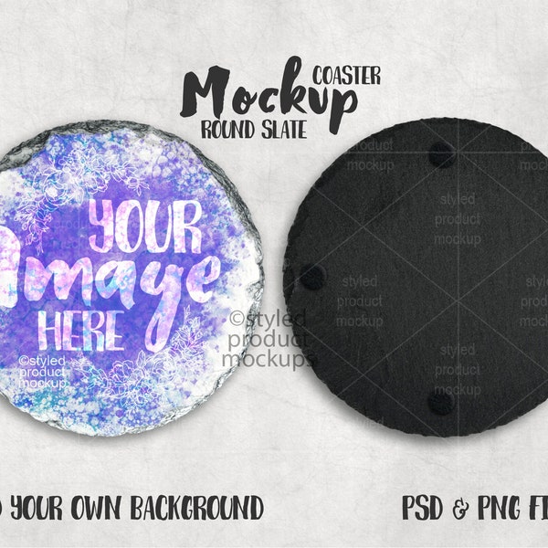 Dye sublimation round slate coasters Mockup | Add your own image and background