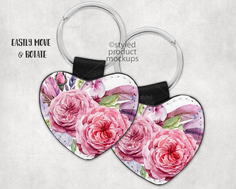 Download Dye sublimation PU leather heart keychain mockup Add your | Etsy