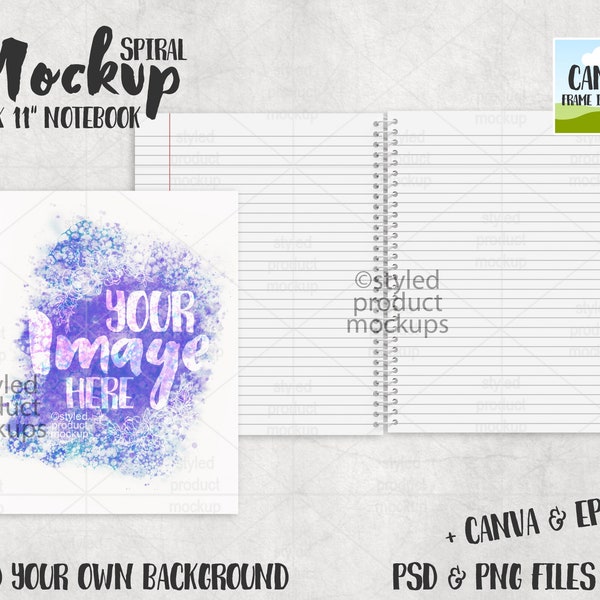 Standard spiral bound paper notebook Mockup | Add your own image and background | canva frame mockup