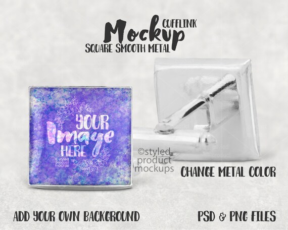 Download Square Cufflink With Smooth Metal And Glass Cabochon Mockup Etsy