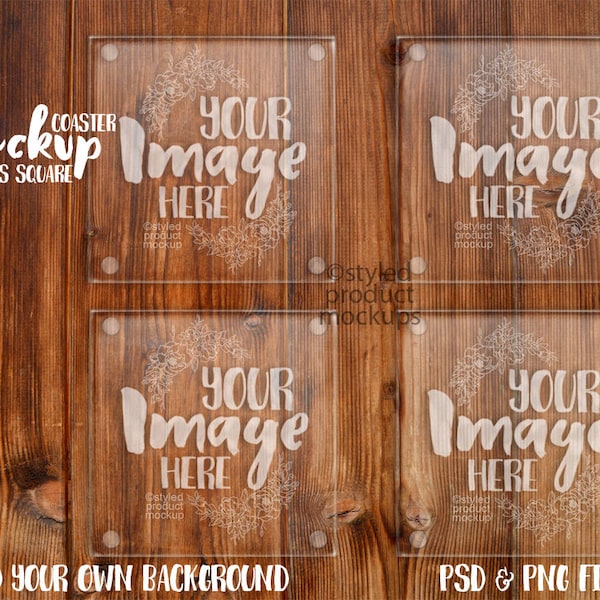Square glass coaster mockup | Add your own image and background